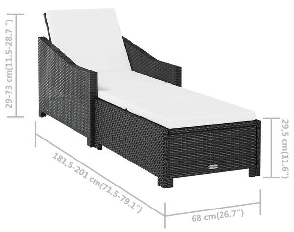 Fekete polyrattan napozóágy krémfehér párnával