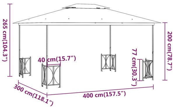 Antracitszürke pavilon oldalfalakkal és dupla tetővel 3x4 m