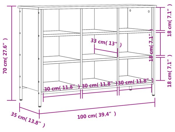 Szürke sonoma színű szerelt fa cipősszekrény 100x35x70 cm