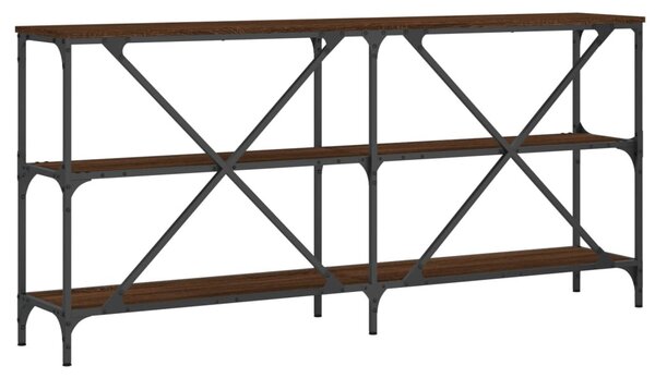 Barna tölgyszínű szerelt fa és vas tálalóasztal 160x30x75 cm