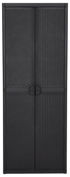 Fekete PP rattan kerti tárolószekrény 65 x 45 x 172 cm