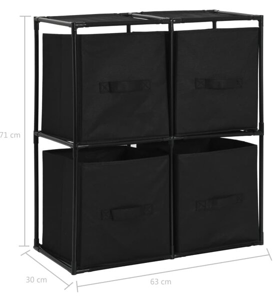 Acél tárolószekrény 4 db fekete szövetkosárral 63 x 30 x 71 cm