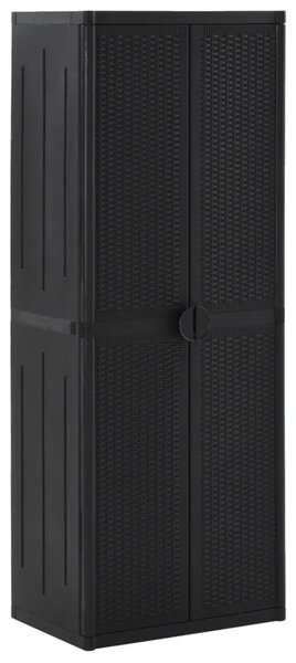 Fekete PP rattan kerti tárolószekrény 65 x 45 x 172 cm