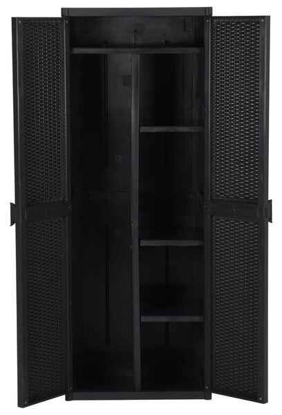 Fekete PP rattan kerti tárolószekrény 65 x 45 x 172 cm
