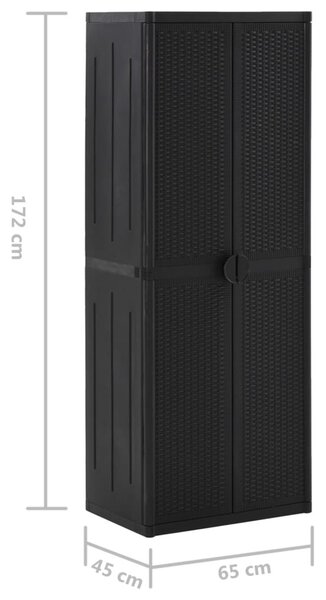 Fekete PP rattan kerti tárolószekrény 65 x 45 x 172 cm