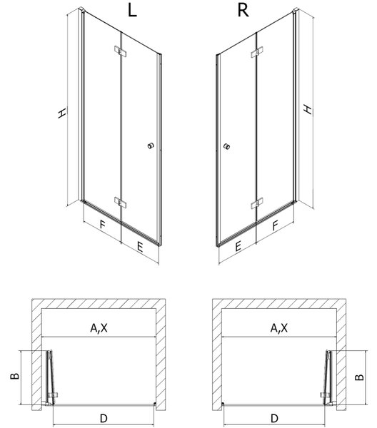 Mexen Mist-F összecsukható zuhanyajtó jobb 80 cm, átlátszó, króm - 8A6-080-000-01-00-P