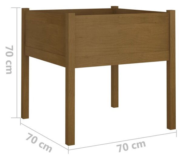 Mézbarna tömör fenyőfa kerti virágtartó 70 x 70 x 70 cm
