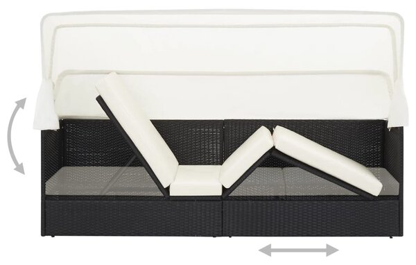 Fekete polyrattan kerti kanapé napellenzővel