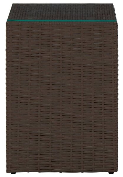 3 db barna polyrattan kisasztal üveg asztallappal