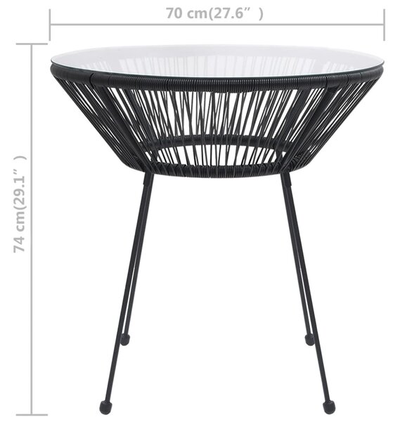 Fekete rattan és üveg kerti étkezőasztal Ø70 x 74 cm