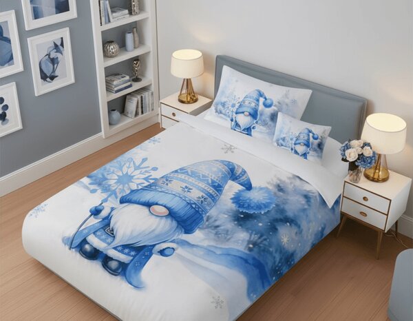 Mikroszatén ágynemű BLUE GNOME fehér + párnahuzat 45 x 45 cm ingyenes Ágyneműhuzat mérete: 70 x 90 cm | 140 x 200 cm