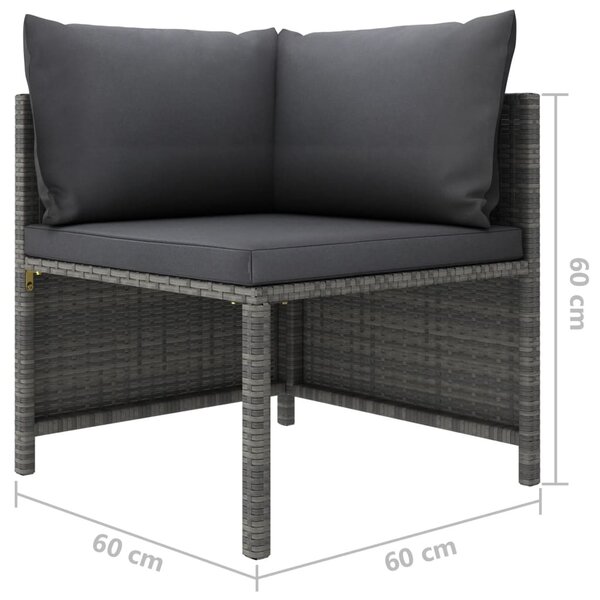 Szürke elemes polyrattan sarokkanapé párnákkal