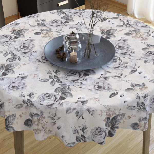 Goldea loneta dekoratív asztalterítő - nagy szürke rózsák - kör alakú Ø 140 cm