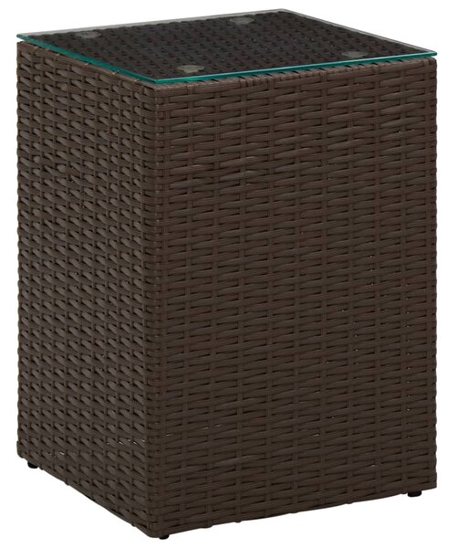 3 db barna polyrattan kisasztal üveg asztallappal
