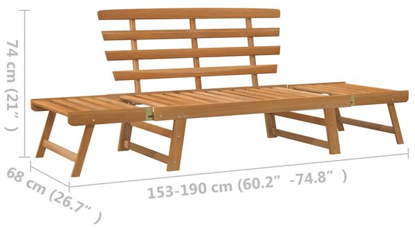 2 az 1-ben tömör akácfa kerti pad 190 cm