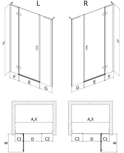 Mexen Mist-H L, 1 szárnyú zuhanyajtó balos 120 cm, átlátszó üveg, arany fényes profil, 8A5L-120-001-50-00-L