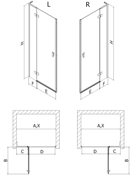 Mexen Mist-H L, 1 szárnyú zuhanyajtó bal oldali 75 cm, átlátszó üveg, fekete profil, 8A5L-075-000-70-00-L