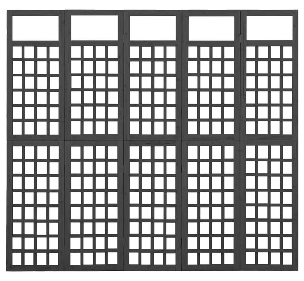 5 paneles fekete fenyőfa térelválasztó/lugasrács 201,5 x 180 cm