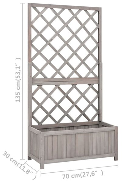 Szürke tömör fenyőfa rácsos kerti ültetőláda 70 x 30 x 135 cm