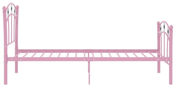 Rózsaszín fém ágykeret focis dizájnnal 90 x 200 cm