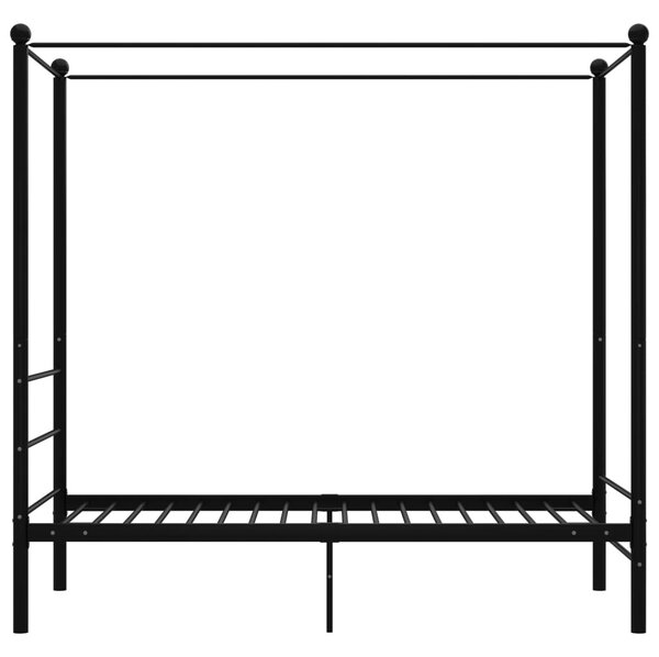 Fekete fém baldachinos ágykeret 90 x 200 cm