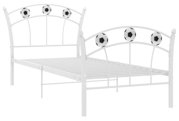 Fehér fém ágykeret focis dizájnnal 90 x 200 cm