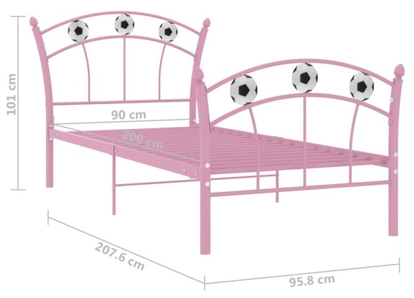 Rózsaszín fém ágykeret focis dizájnnal 90 x 200 cm