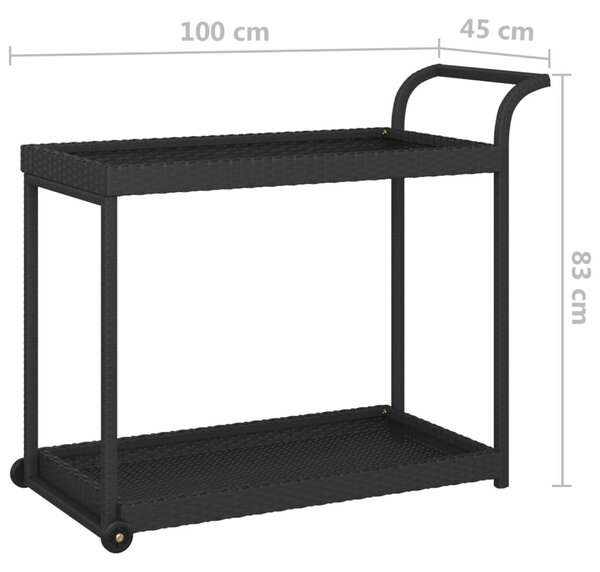 Fekete polyrattan bárkocsi 100 x 45 x 83 cm