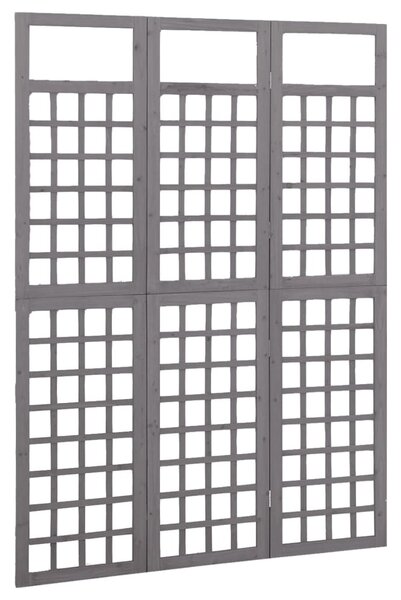 3 paneles szürke tömör fenyő térelválasztó/lugasrács 121x180 cm