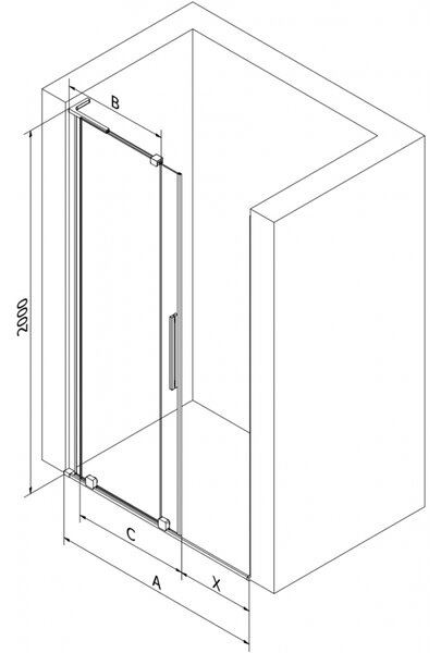 Mexen Velar L, tolózuhanyajtó nyitáshoz 90 cm, 8 mm átlátszó üveg, polírozott grafit, 871-090-003-01-95