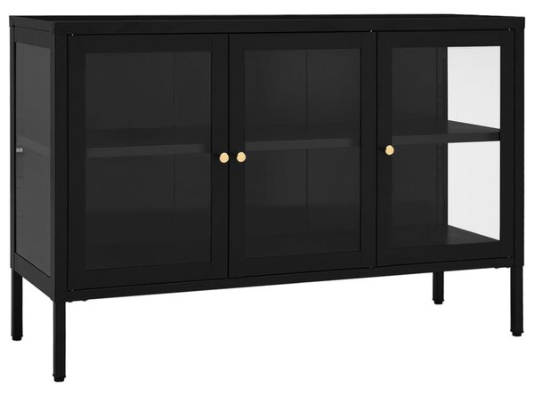 Fekete acél és üveg tálalószekrény 105 x 35 x 70 cm