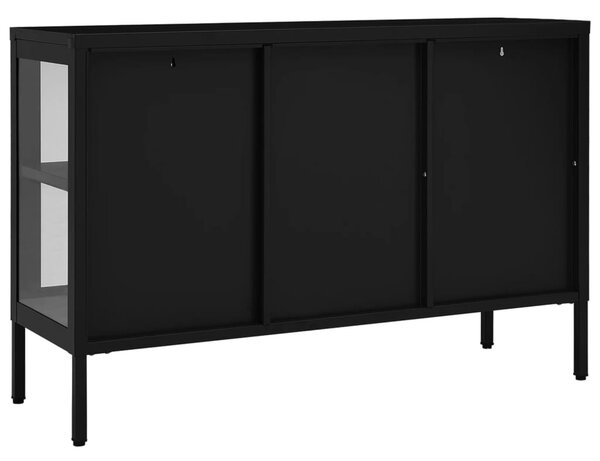 Fekete acél és üveg tálalószekrény 105 x 35 x 70 cm