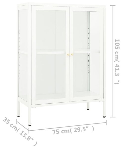 Fehér acél és üveg tálalószekrény 75 x 35 x 105 cm