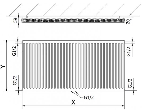 Mexen CC11 lemezradiátor 900 x 1300 mm, alsó középső csatlakozás, 1655 W, fehér - W6C11-090-130-00