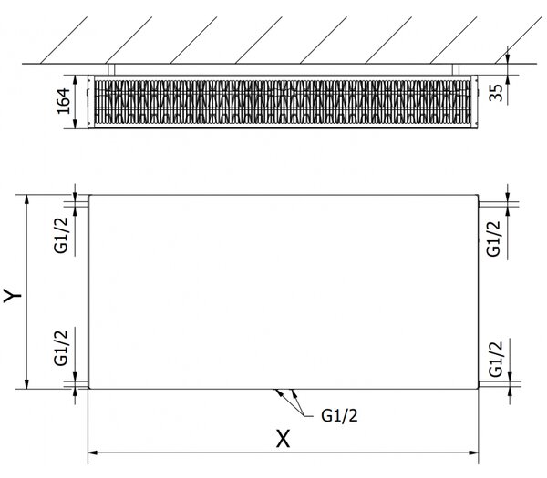 Mexen Flat CCF33 lapradiátor 600 x 500 mm, alsó középső csatlakozás, 1100 W, fehér - W6C33F-060-050-00