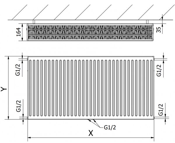 Mexen CC33 lapradiátor 600 x 1000 mm, alsó középső csatlakozás, 2335 W, antracit - W6C33-060-100-66