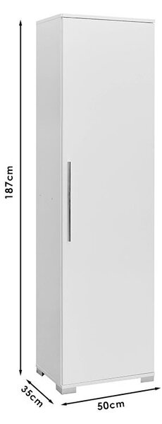 Szekrény, Diamond1, fényes fehér, 50x35x187cm