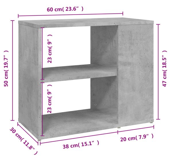 Betonszürke szerelt fa kisszekrény 60 x 30 x 50 cm