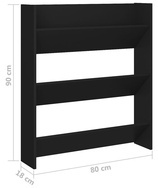 Fekete szerelt fa fali cipősszekrény 80 x 18 x 90 cm