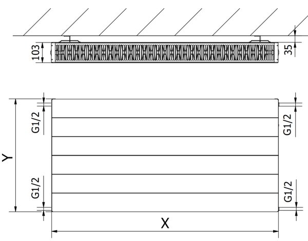 Mexen CL22 Line, panelradiátor 300 x 1100 mm, oldalsó csatlakozás, 991 W, fehér, W422L-030-110-00