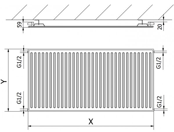 Mexen CH10 Higiénikus panelradiátor 600 x 1600 mm, oldalsó csatlakozás, 999 W, antracit, W410H-060-160-66