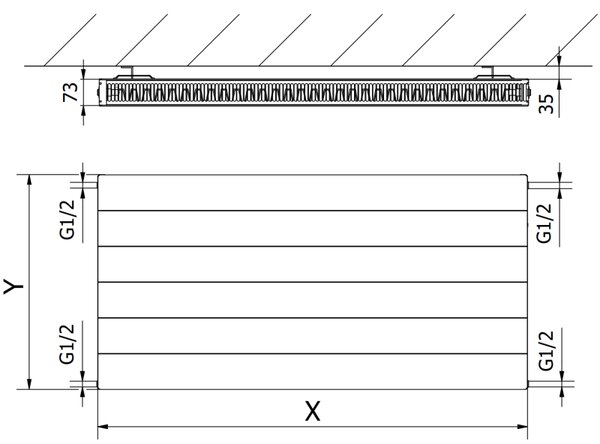 Mexen CL21 Line, panelradiátor 600 x 500 mm, oldalsó csatlakozás, 605 W, fehér, W421L-060-050-00