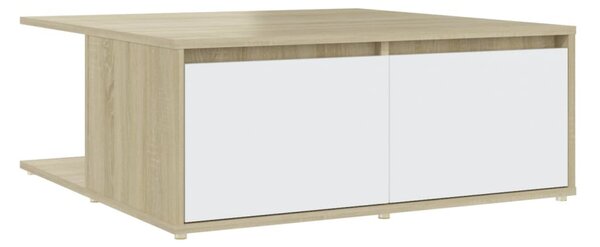 Fehér és tölgyszínű szerelt fa dohányzóasztal 80 x 80 x 31 cm