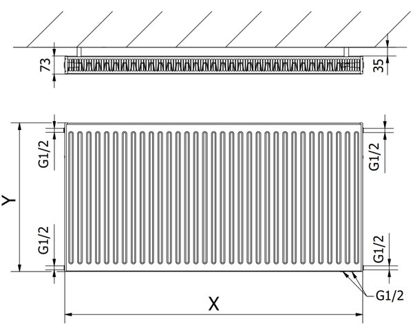 Mexen CV21, panelradiátor 900 x 700 mm, alsó csatlakozás, 1243 W, fekete, W621-090-070-70