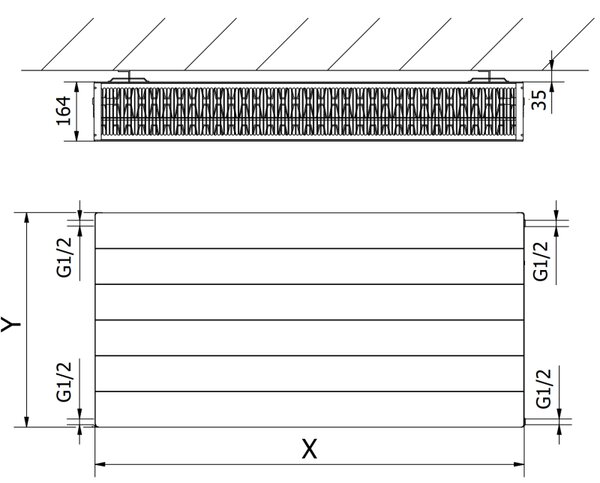 Mexen CL33 Line, panelradiátor 500 x 500 mm, oldalsó csatlakozás, 950 W, fekete, W433L-050-050-70
