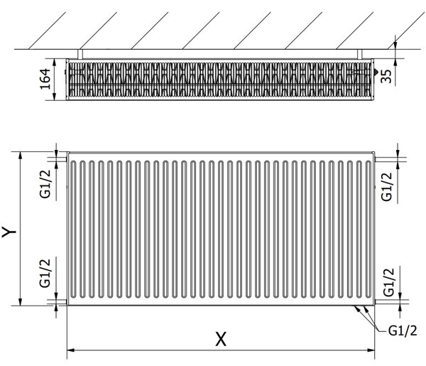 Mexen CV33, acél panel radiátor 600 x 1000 mm, oldalsó és alsó 50 mm csatlakozás, 2335 W, fehér, W633-060-100-00