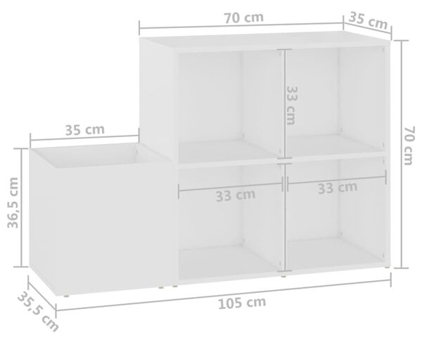 Fehér szerelt fa előszobai cipősszekrény 105 x 35,5 x 70 cm
