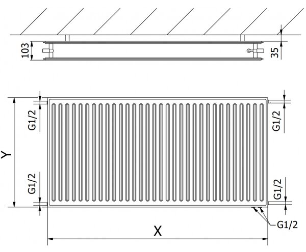 Mexen CVH20 Higiéniai lemezradiátor 600 x 2000 mm, alsó csatlakozás, 2198 W, antracit - W620H-060-200-66