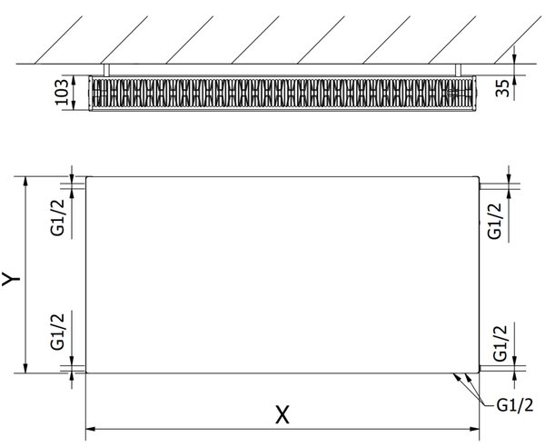 Mexen CF22, lapos radiátor 600 x 400 mm, alsó csatlakozás, 633 W, antracit, W622F-060-040-66