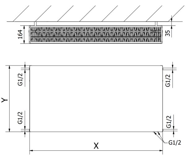 Mexen CV33 lapos radiátor 300 x 1000 mm alsó csatlakozás 1240 W fekete W633F-030-100-70